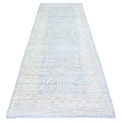 4'x10' Oxford Gray White Wash Pomegranate Wool Hand Knotted Oriental Rug