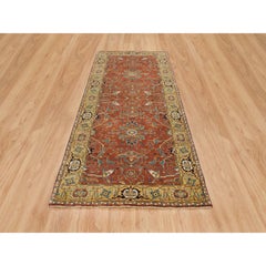 4'x10' Terracotta Red Heriz Re-Creation Hand Knotted Wide Runner Wool Rug