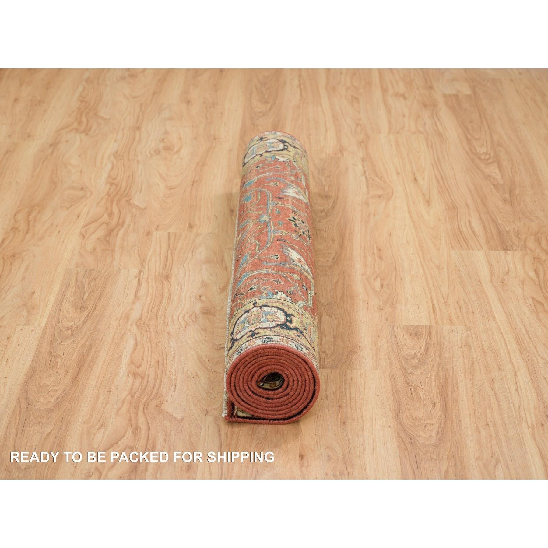 4'x10' Terrakotta Roter Heriz Re-Creation Handgeknüpfter breiter Wollteppich (21. Jahrhundert und zeitgenössisch) im Angebot