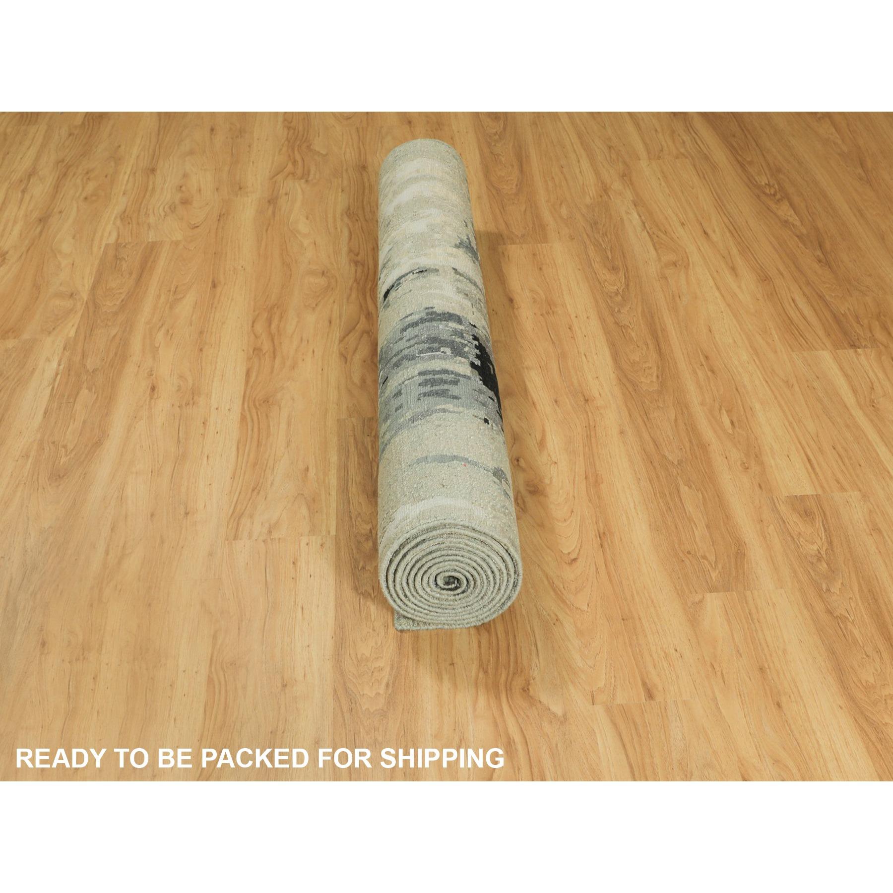 4'x10' Wool And Silk Silver Blue Modern Abstract Design Hand Knotted Rug Neuf - En vente à Carlstadt, NJ