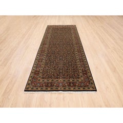 4'x10'1" Jet Black Herati Wool 175 KPSI Hand Knotted Gallery Runner Rug