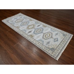 4'x10'1" Rhino Gray Organic Wool Farsian Village Hand Knotted Wide Runner Rug
