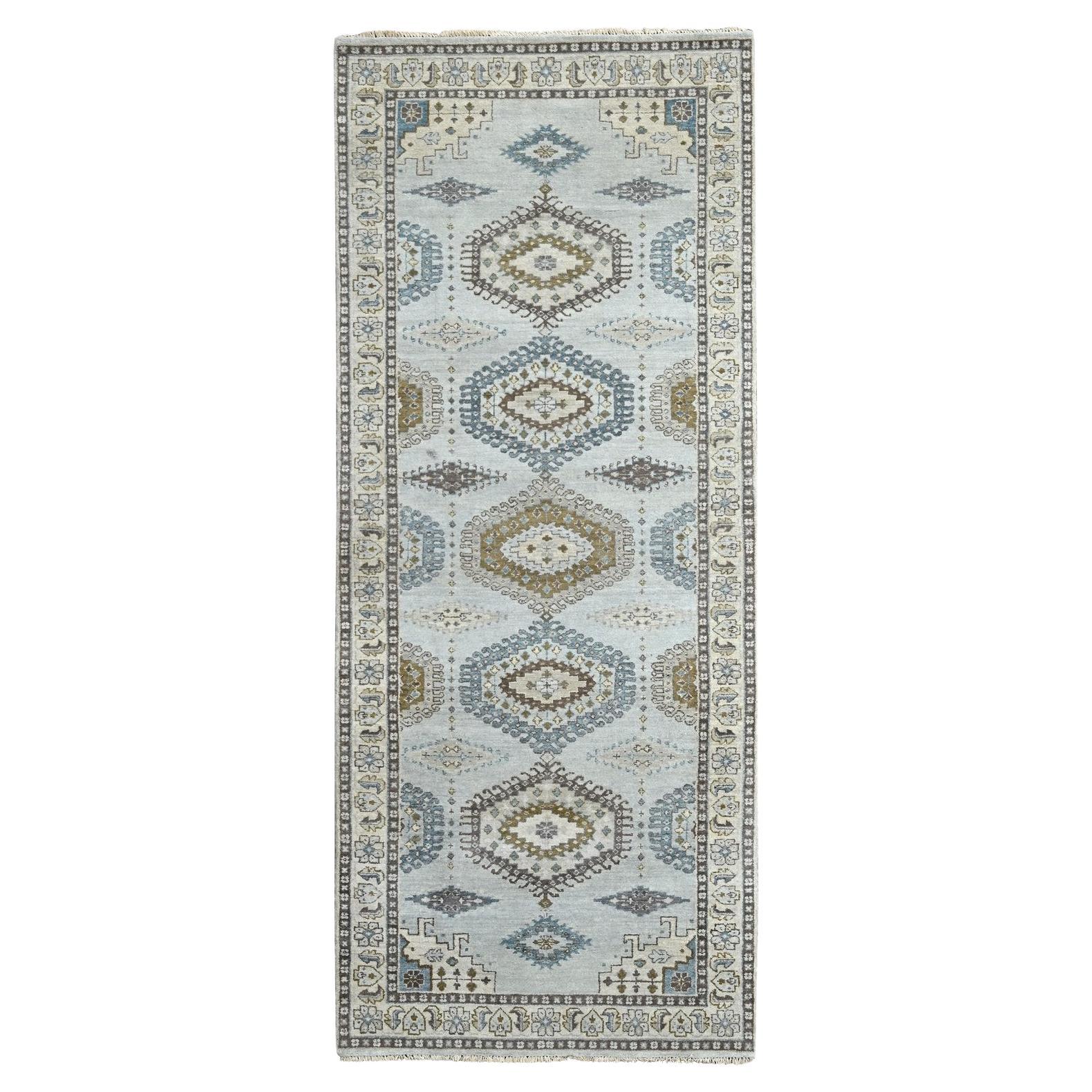 4'x10'1" Rhino Gray Organic Wool Farsian Village Hand Knotted Wide Runner Rug