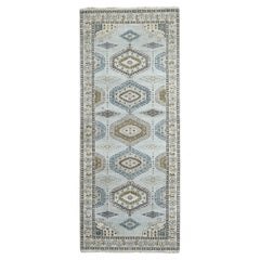 4'x10'1" Rhino Gray Organic Wool Farsian Village Tapis de course large noué à la main