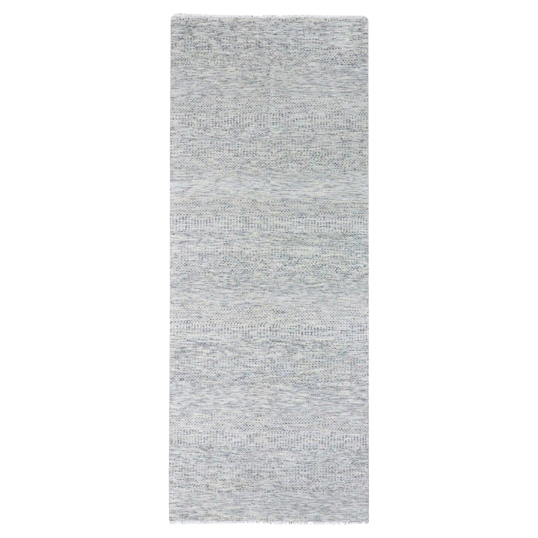 4'x10'1" Argento Grigio 100% Lana Non Colorata Disegno Erba Annodato a Mano Ampio Tappeto Runner in vendita