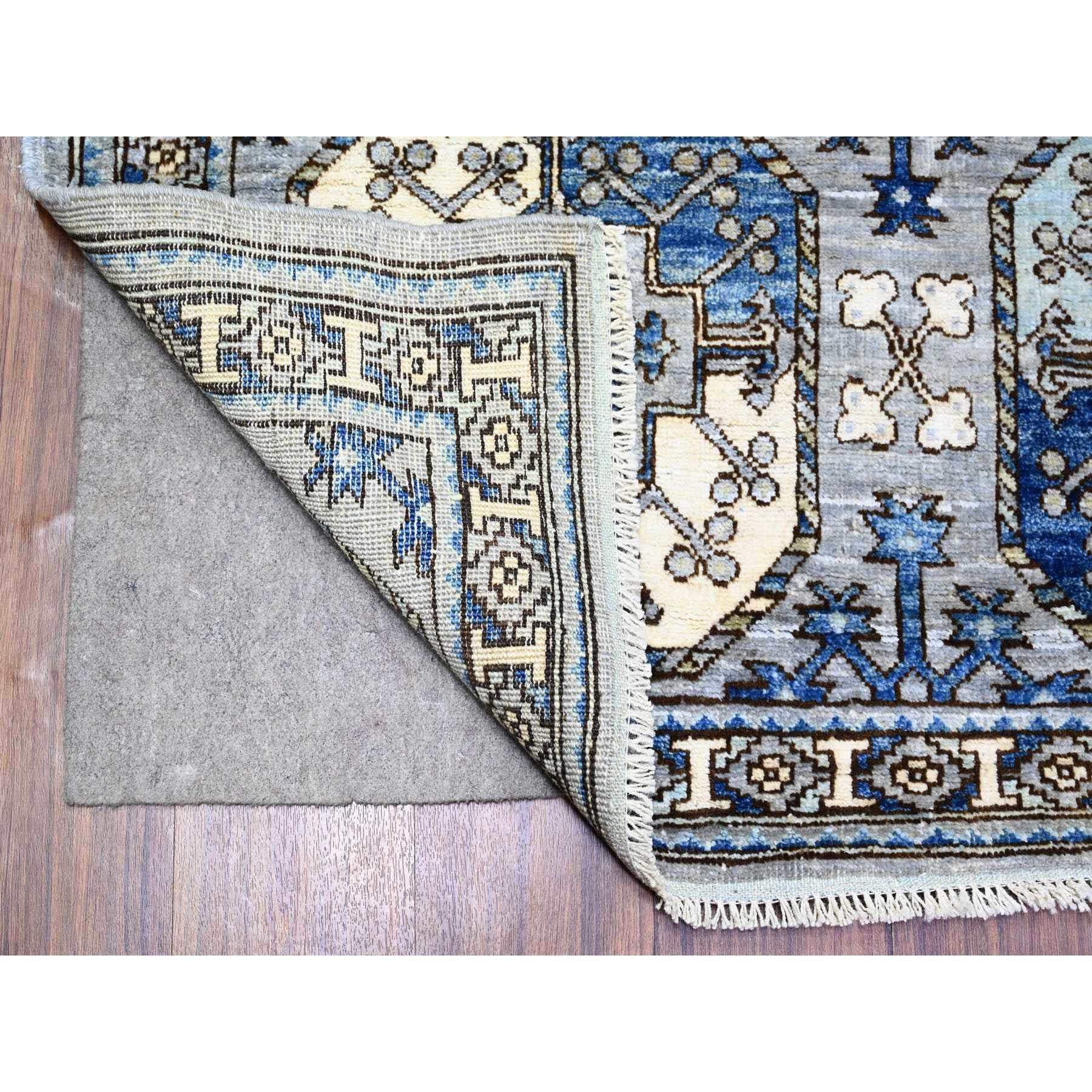 This is a truly genuine one-of-a-kind Silver Gray, Vegetable Dyes Extra Soft Wool, Hand Knotted Afghan Ersari with Elephant Feet Design, Soft and Lush Pile, Wide Runner Oriental Rug. It has been Knotted for months and months in the centuries-old