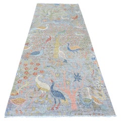 Tappeto Runner in lana annodato a mano 4'x10'2" Gray Peshawar Birds of Paradise Design