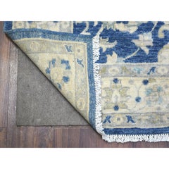 4'x10'3" Denim Blue, Hand Knotted Fine Peshawar, Wool Wide Runner Rug