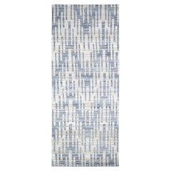 4'x10'3" Gray, Zigzag Design, Pure Silk and Textured Wool, Hand Knotted Rug