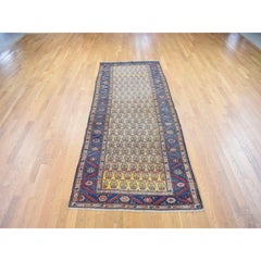 4'x10'3" Yellow, Antique Farsian Bakshaish Abrash Wool Hand Knotted Runner Rug