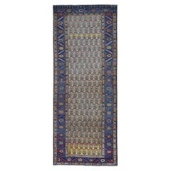 4'x10'3" Yellow, Antique Farsian Bakshaish Abrash Wool Hand Knotted Runner Rug