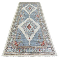 4'x10'4" Gray Hand Knotted Wool Anatolian Village Inspired Runner Oriental Rug