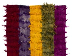 4x11 Ft Mid-Century "Tulu" Runner Rug with Colorful Poms, 100% Soft Mohair Wool