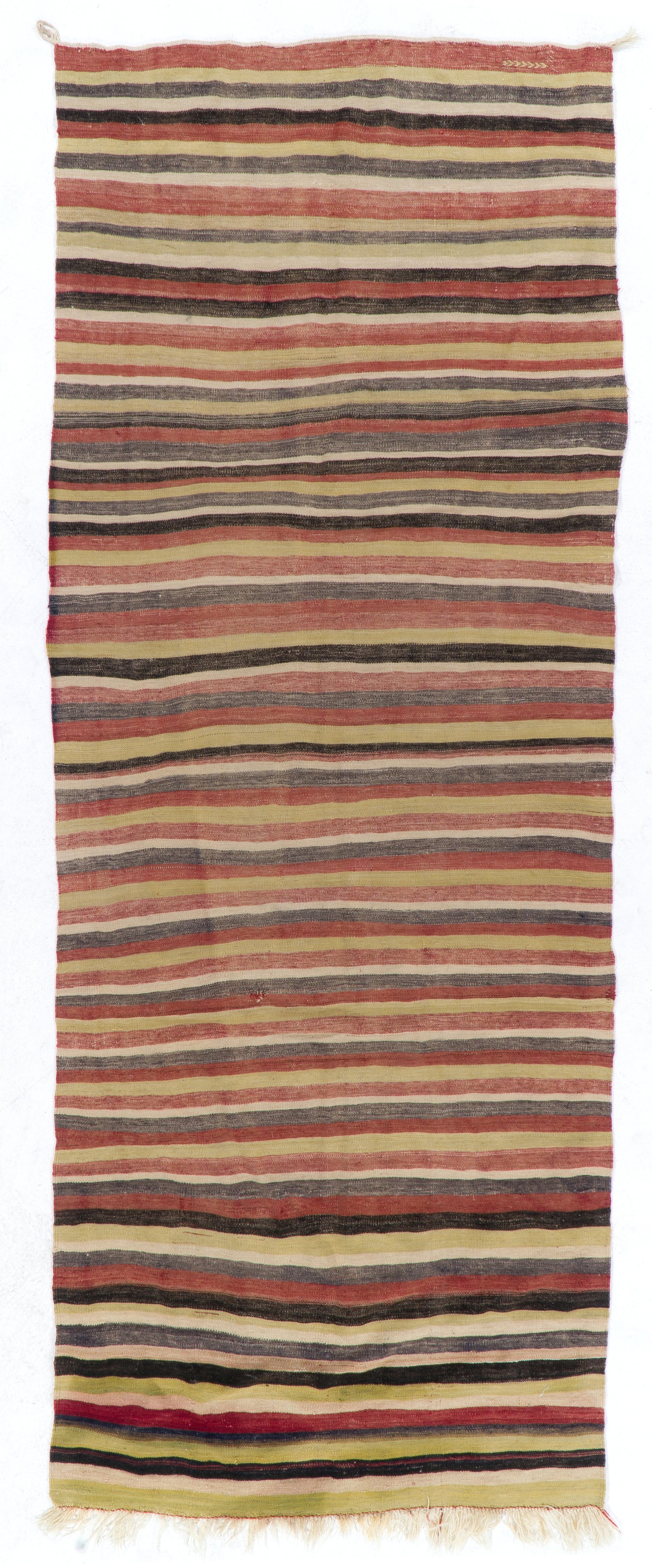 4x11 Ft Vintage Handmade Flat-Woven Wool Kilim Runner, Turkish Striped Rug (tapis turc à rayures)