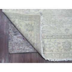 4'x11'10" Gray Washed Out Peshawar Heriz Design Hand Knotted All Wool Runner Rug