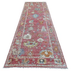 4'x11'10" Pink Hand Knotted Afghan Angora Oushak Wool Wide Runner Oriental Rug
