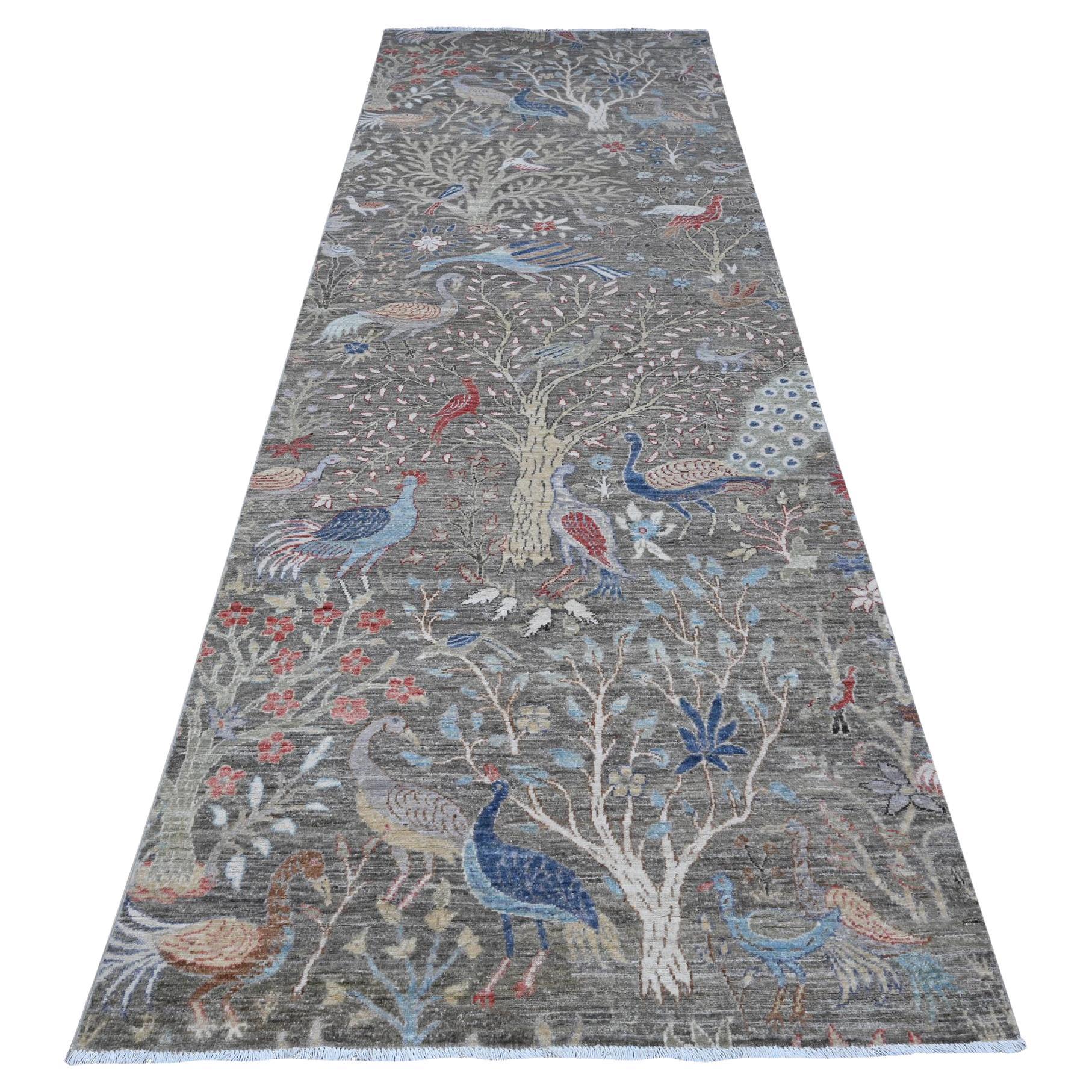 4'x11'10" Storm Gray 100% Wool Hand Knots Rugs Wide Runner Tapis d'Orient