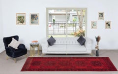 4x11.2 Ft Hand Knotted Runner Rug. Modern Turkish Hallway Carpet in Dark Red