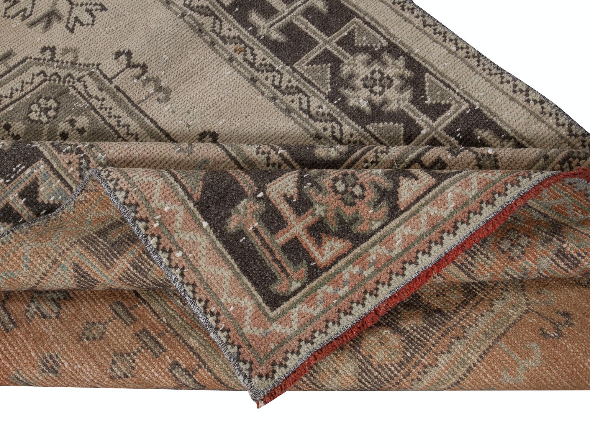 Tribal 4x11.3 Ft Traditional Hand Knotted Hallway Runner, Vintage Turkish Corridor Rug For Sale