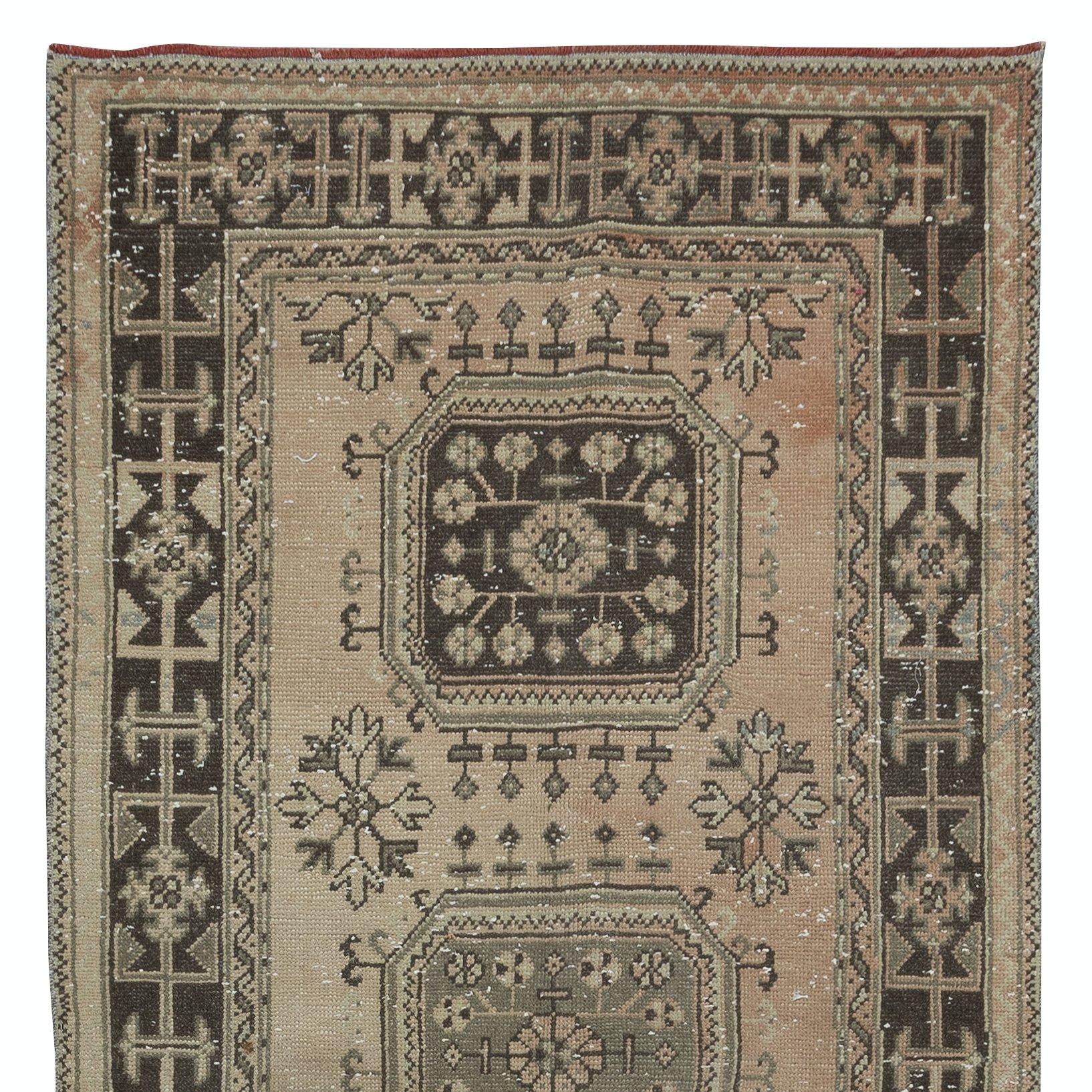 Hand-Knotted 4x11.3 Ft Traditional Hand Knotted Hallway Runner, Vintage Turkish Corridor Rug For Sale