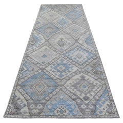 Tappeto in lana annodato a mano 4
x11
7" grigio e blu ispirato al villaggio anatolico