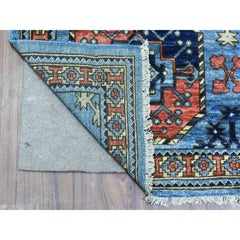 4'x11'8" Argentina Blue Pure Wool Hand Knotted Afghan Ersari Wide Runner Rug
