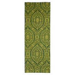 Tapis de course en laine nouée à la main 4'x11'8" Vert Overdyed Mughal Design Tone on Tone