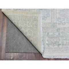 4'x11'8" Ivory, White Wash Peshawar Organic Wool Hand Knotted Wide Runner Rug