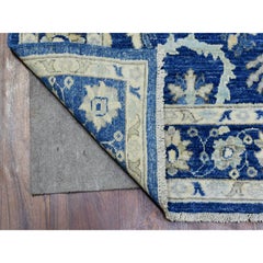 4'x11'8" Navy Blue Fine Peshawar Soft Wool Hand Knotted Wide Runner Rug