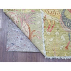 4'x11'9" Green Peshawar Birds of Paradise Design Hand Knotted Wool Runner Rug