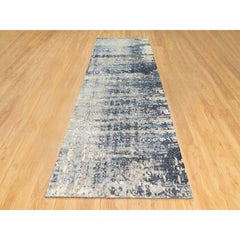 4'x11'9" Hand Knotted Abstract With Mosaic Design Wool And Silk Oriental Rug