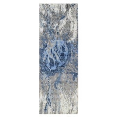 4'x11'9" Ivory Abstract Design Wool and Silk Hand Knotted Wide Runner Rug
