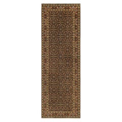 4'x11'9" Negro Azabache Fish Herati Design Alfombra Ancha de Lana Anudada a Mano