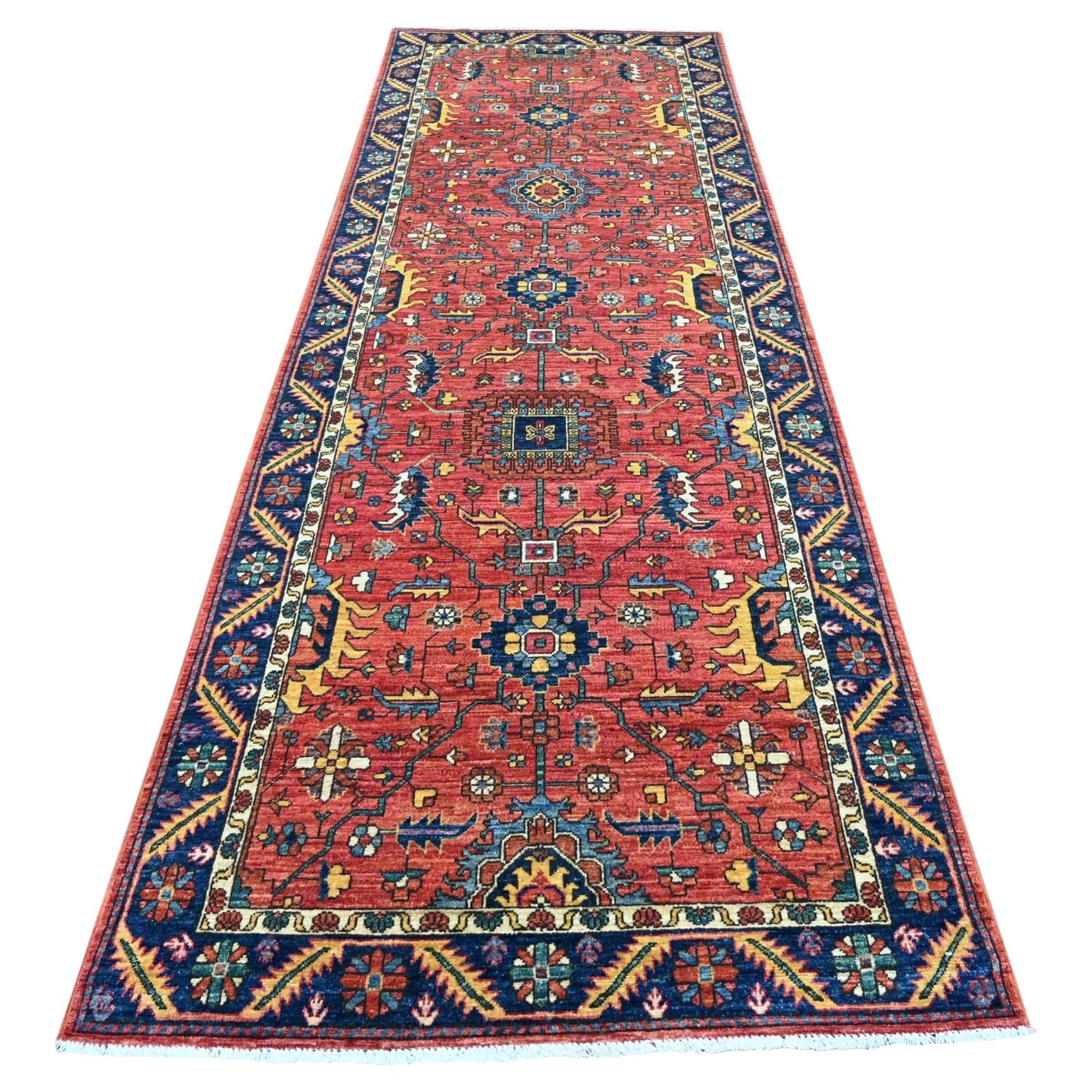 4'x11'9" Red Heriz All Over Design Aryana Grade Hand Knotted Wool Runner Rug