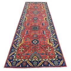 4'x11'9" Red Heriz All Over Design Aryana Grade Hand Knotted Wool Runner Rug