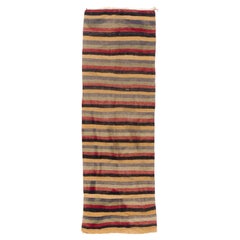 4x12 Ft Vintage Handmade Kilim Runner in Yellow, Black, Red, Blue & Gray Stripes