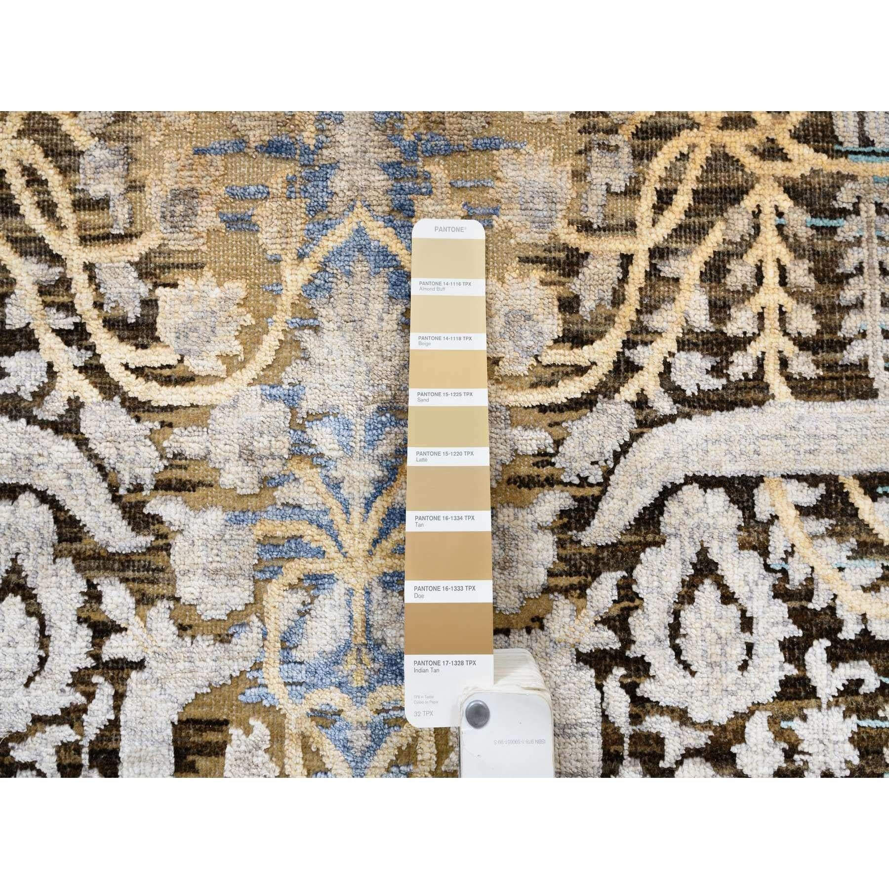 Indien 4'x12' Brown, soie et laine texturée, noué à la main, chemin de table, tapis en vente