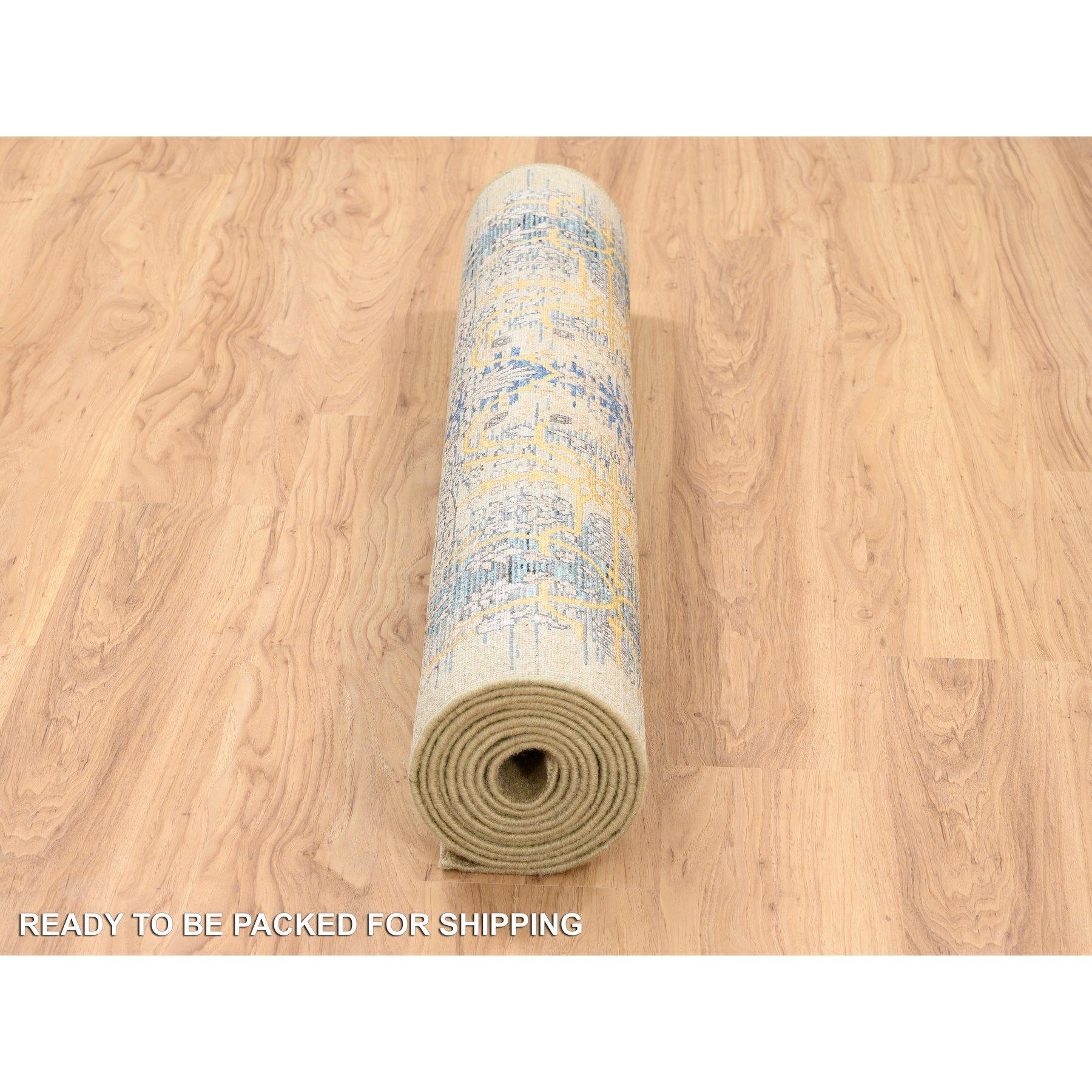 4'x12' Brown, soie et laine texturée, noué à la main, chemin de table, tapis Neuf - En vente à Carlstadt, NJ