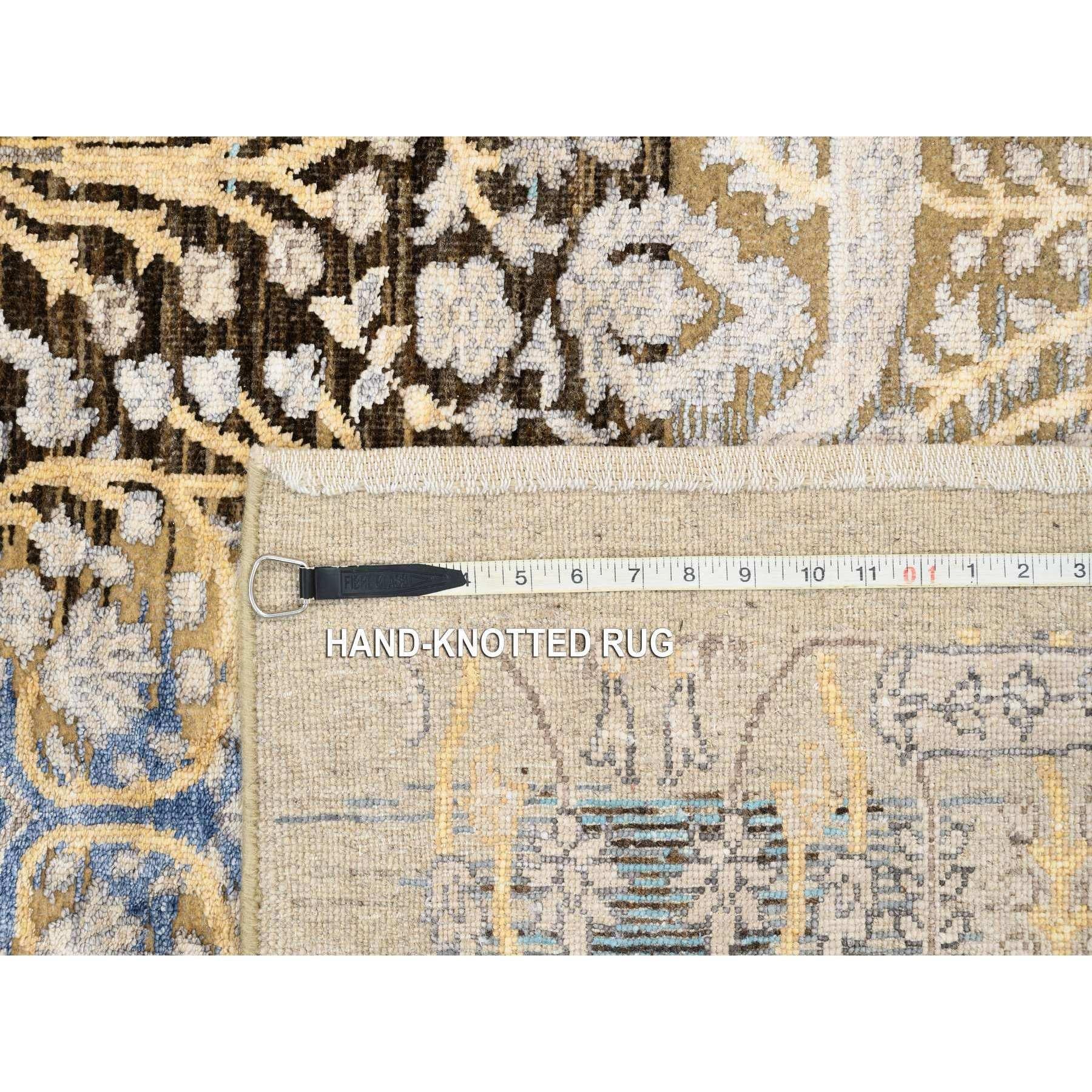 Soie 4'x12' Brown, soie et laine texturée, noué à la main, chemin de table, tapis en vente