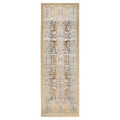 4'x12' Brown, soie et laine texturée, noué à la main, chemin de table, tapis