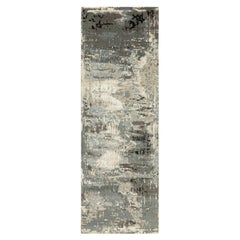 4'x12' Tapis de course large en laine et soie, noué à la main, au design abstrait taupe