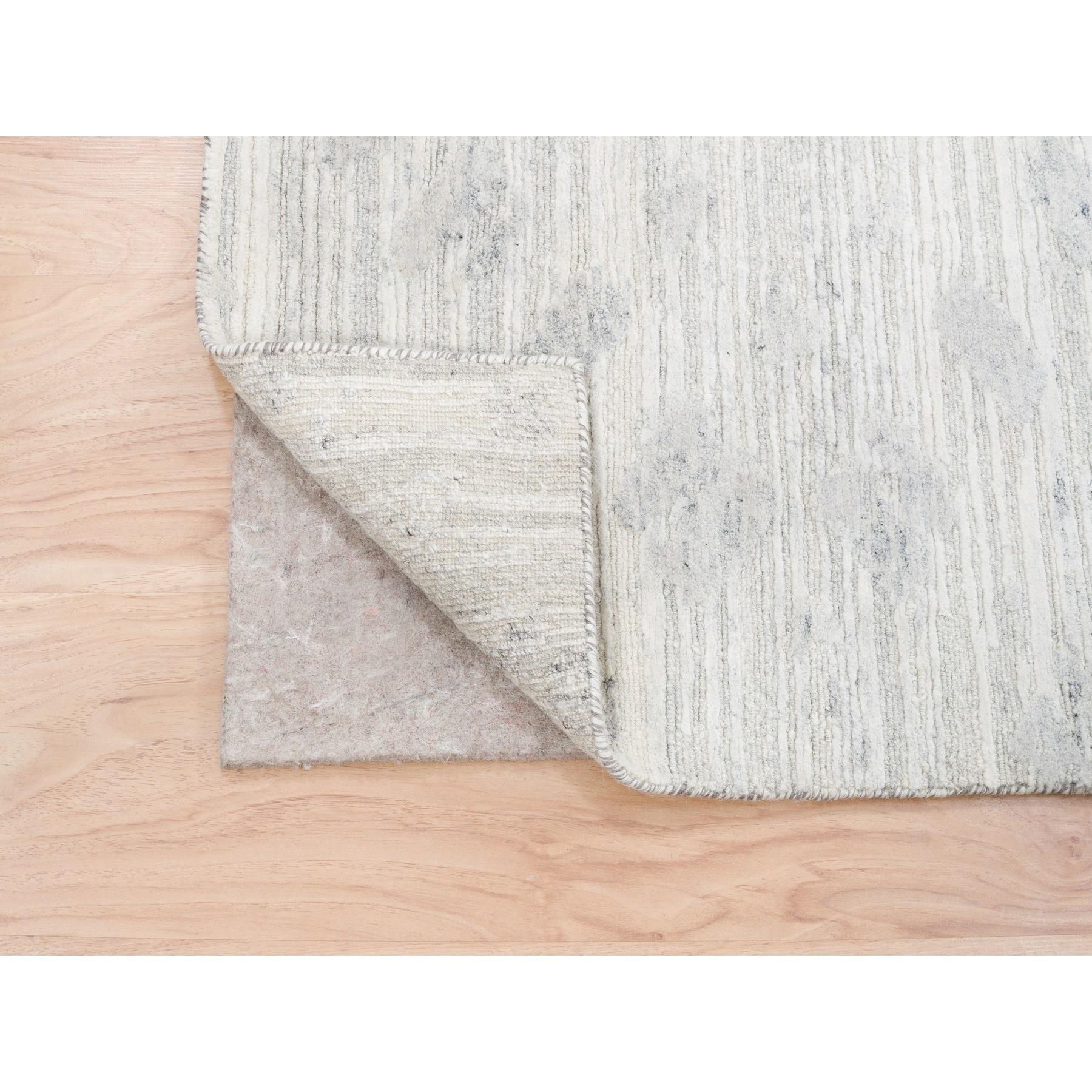 Modern 4'x12' Hand Spun Undyed Natural Wool Hand Knotted Ivory-Gray Wide Runner Rug For Sale