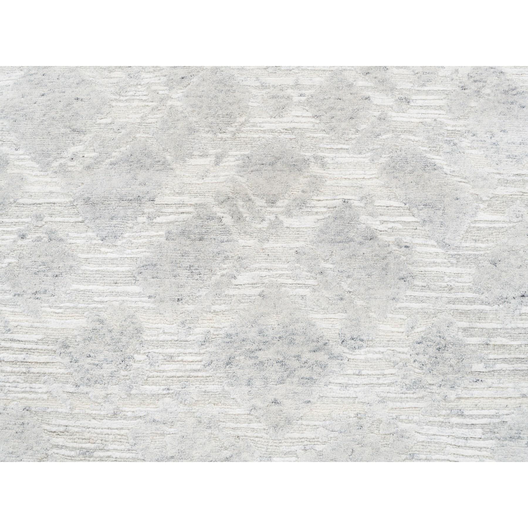 Hand-Knotted 4'x12' Hand Spun Undyed Natural Wool Hand Knotted Ivory-Gray Wide Runner Rug For Sale