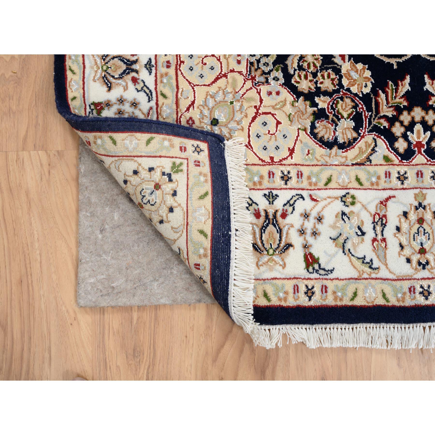 4'x12' Mitternachtsblauer handgeknüpfter Nain 250 KPSI breiter Läufer aus reiner Wolle (Mittelalterlich) im Angebot