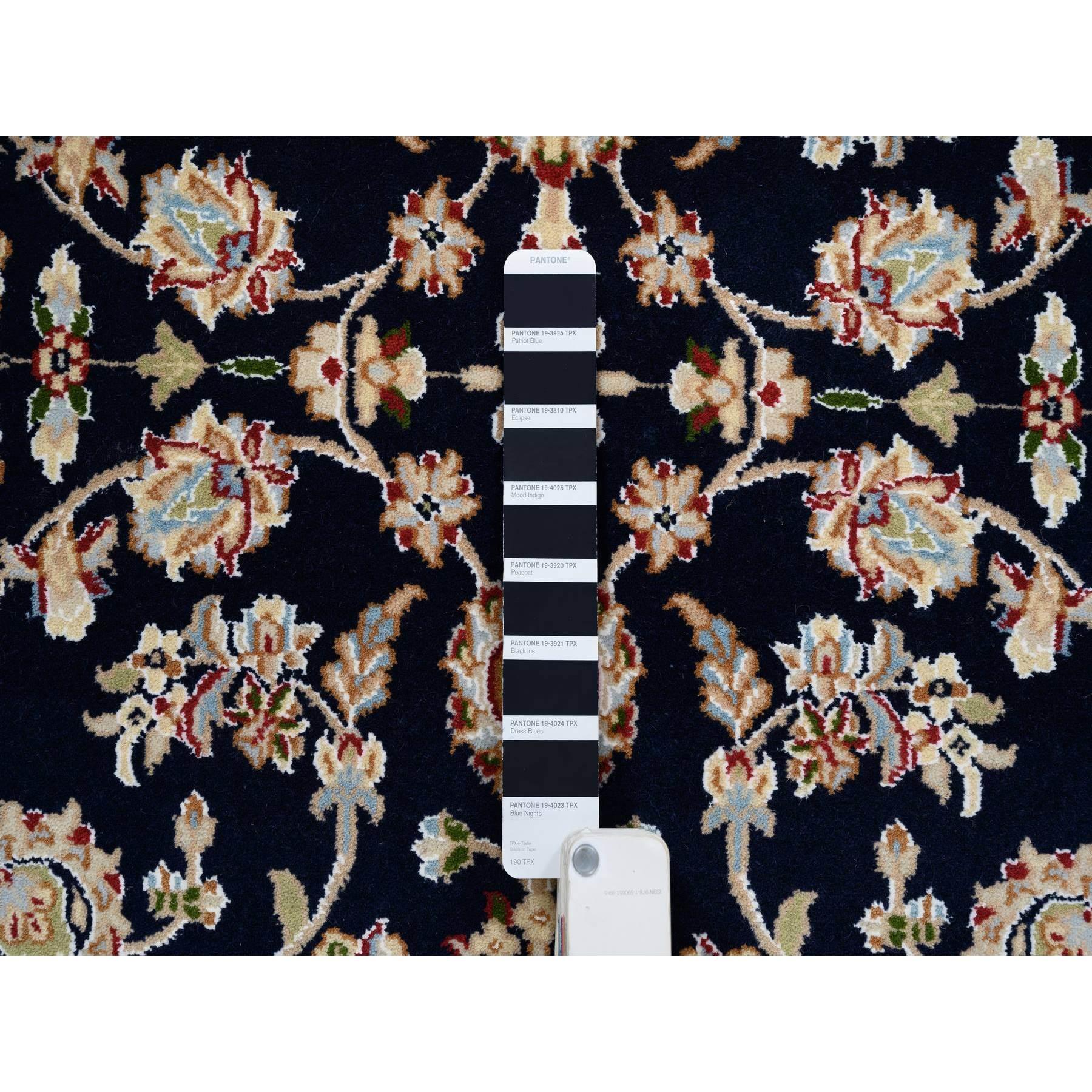 4'x12' Mitternachtsblauer handgeknüpfter Nain 250 KPSI breiter Läufer aus reiner Wolle (Indisch) im Angebot