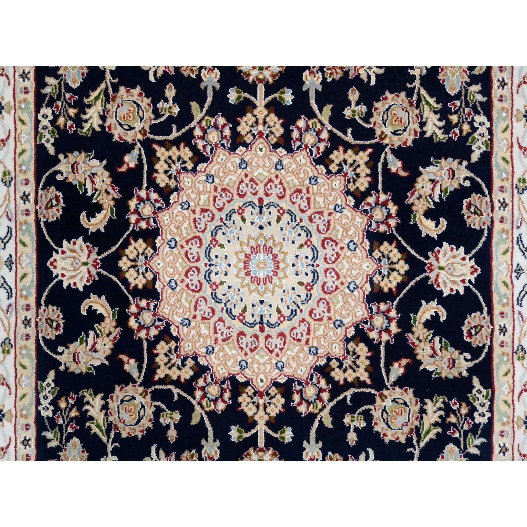 4'x12' Mitternachtsblauer handgeknüpfter Nain 250 KPSI breiter Läufer aus reiner Wolle (Handgeknüpft) im Angebot