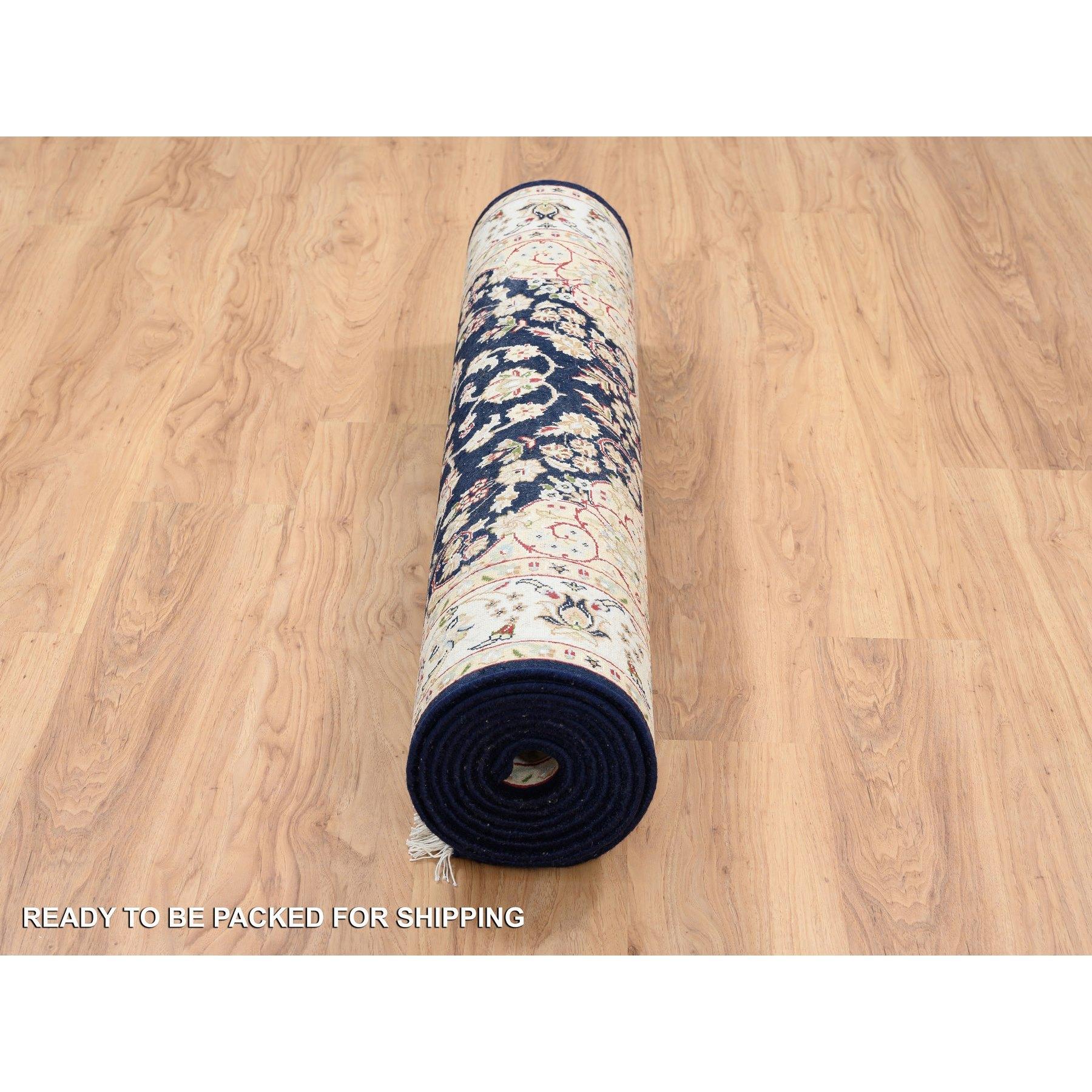4'x12' Mitternachtsblauer handgeknüpfter Nain 250 KPSI breiter Läufer aus reiner Wolle im Zustand „Neu“ im Angebot in Carlstadt, NJ