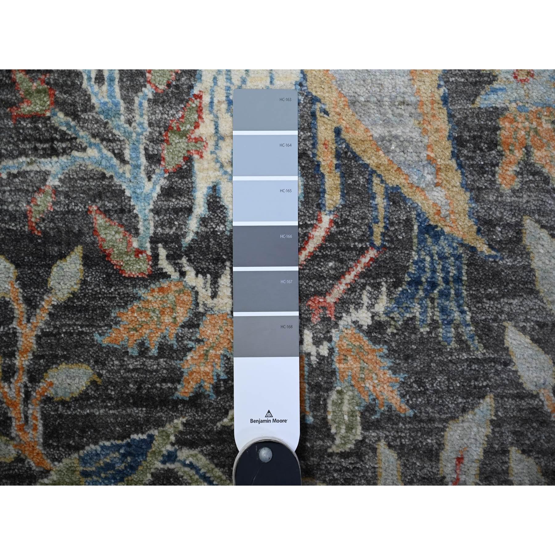 Oushak 4'x12' Olive Noir Afghan Peshawar Tapis de course large en laine nouée à la main en vente