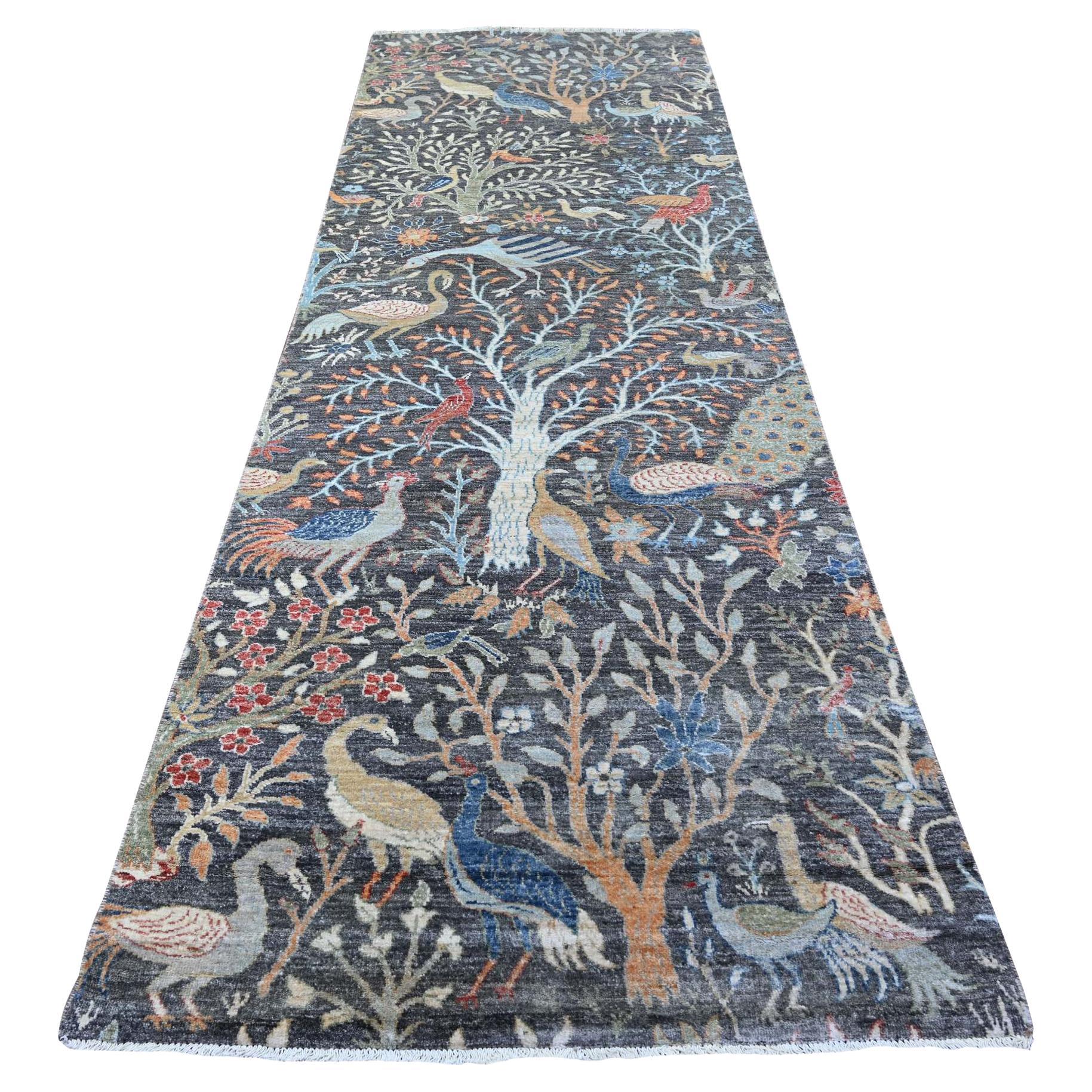 4'x12' Oliver Black Afghan Peshawar Hand Knots Rugs Ampio tappeto da corsa in lana