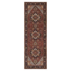 4'x12' Red Antiqued Fine Heriz Re-Creation Pure Wool Hand Knotted Runner Rug
